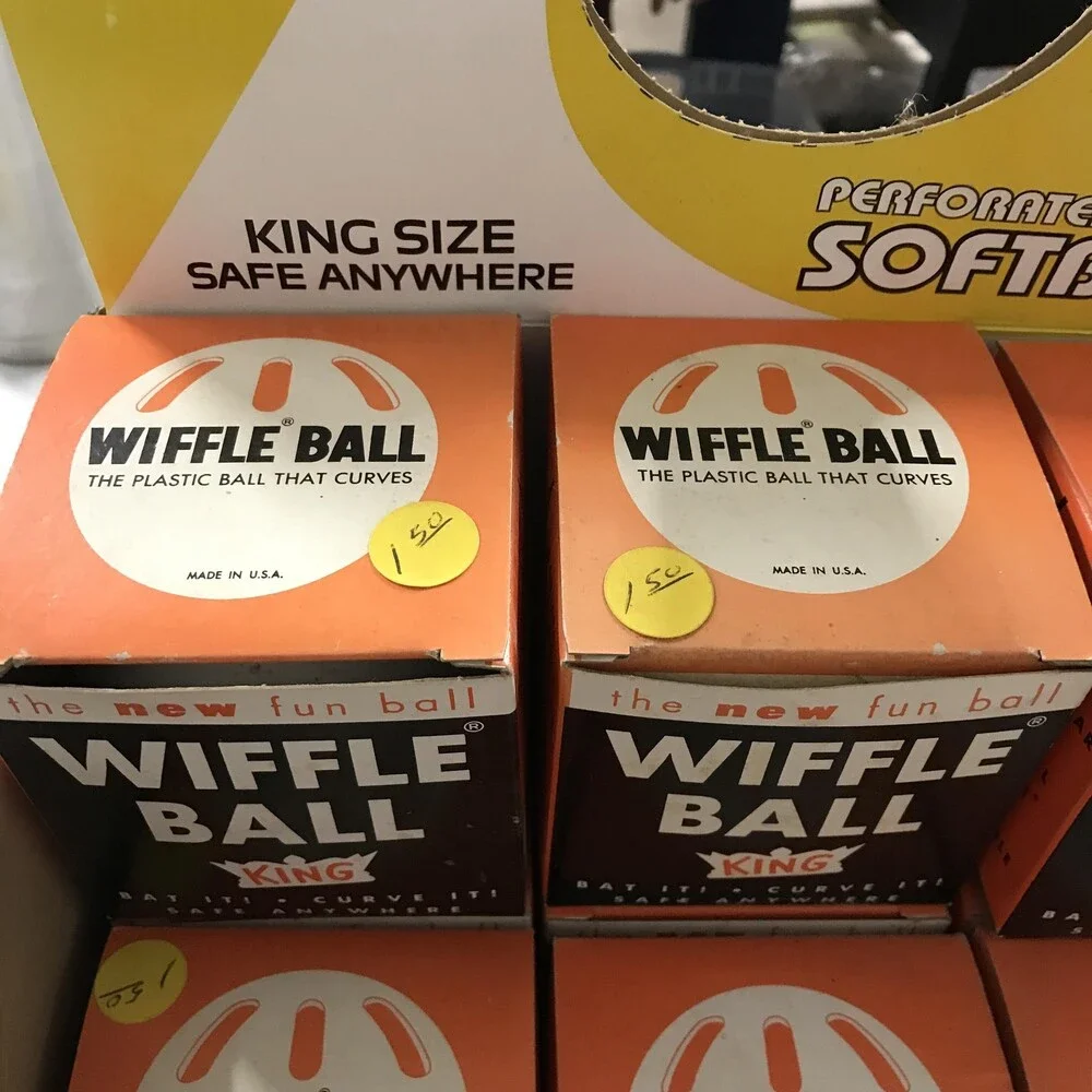 Lot Of 9 Vintage Wiffle Softball King Size Plastic Perforated Ball with Display